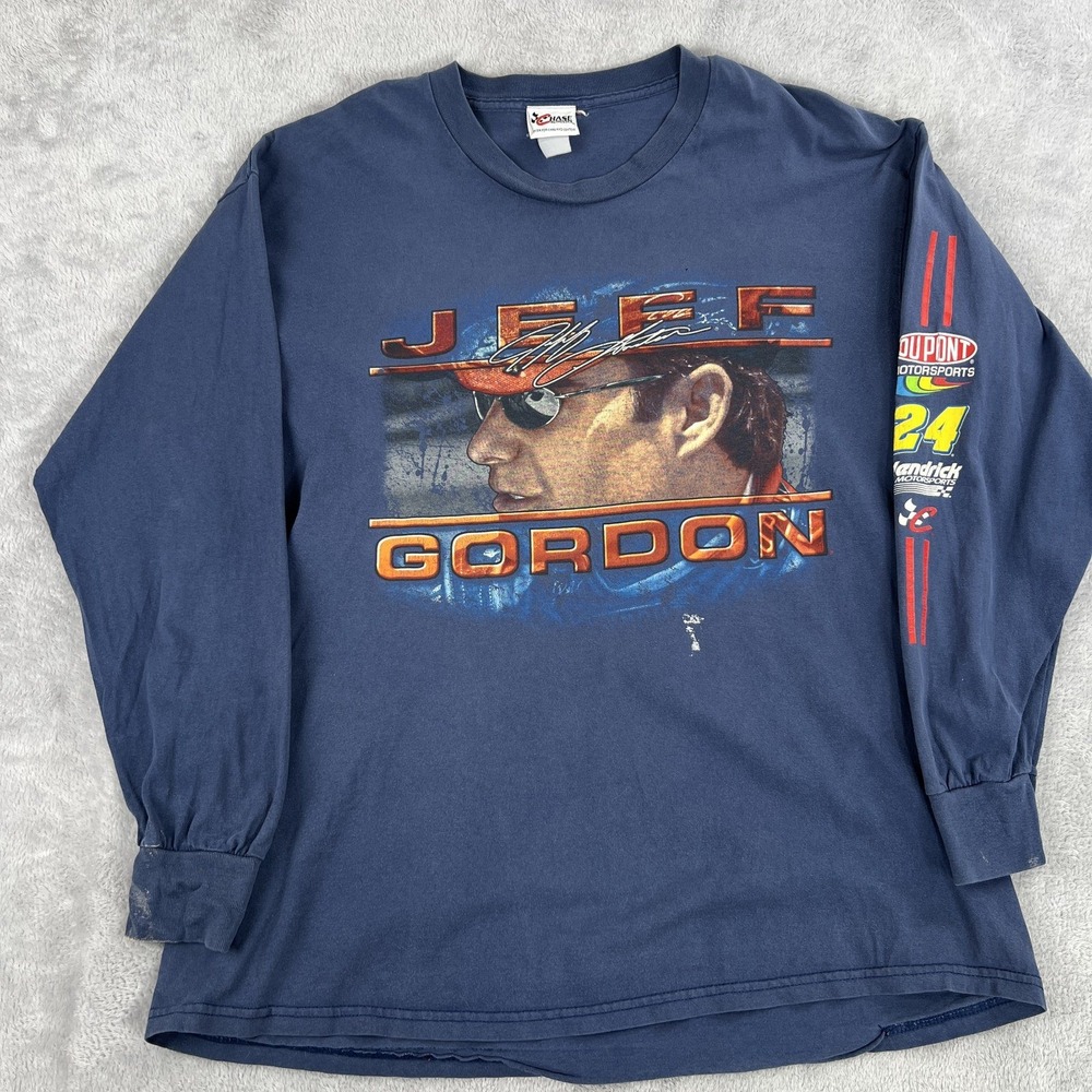 Vintage Jeff Gordon 24 NASCAR Long Sleeve T-Shirt XL Blue Chase Authentics Tee
